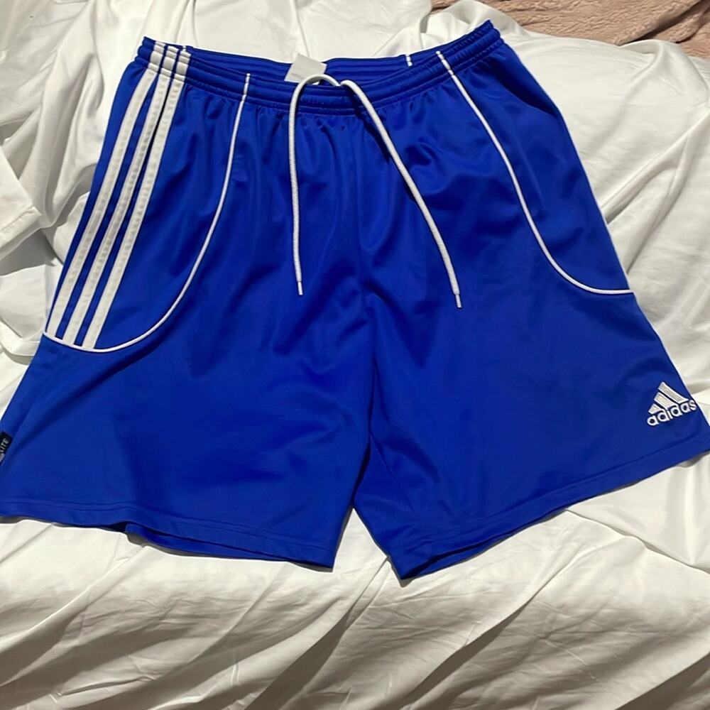 Adidas XL royal blue white workout shorts elastic waste drawstring euc